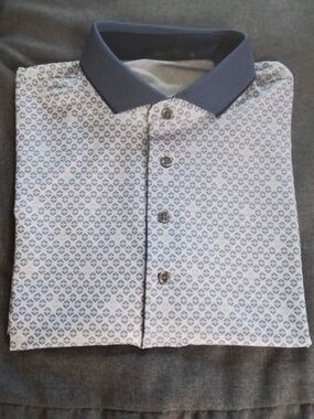 Greyson All Over Geometric Print Golf Polo Blue & White Club Car Championship M